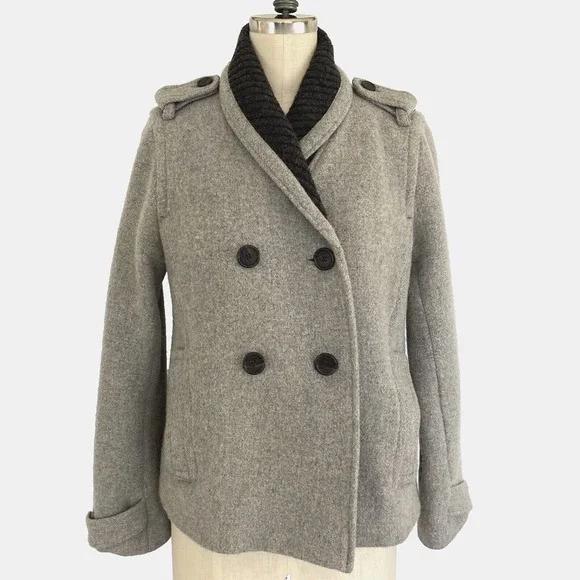 J. Crew Stadium Cloth by Nello Gori 6 Pea Coat Jacket Wool Blend Lined Gray Coat - Picture 3 of 12
